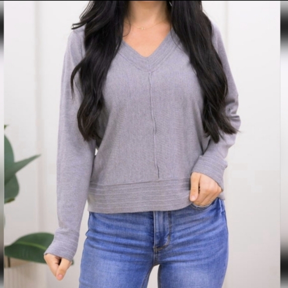 Allie Rose NWT V-Neck Gray Sweater Large - Picture 1 of 9